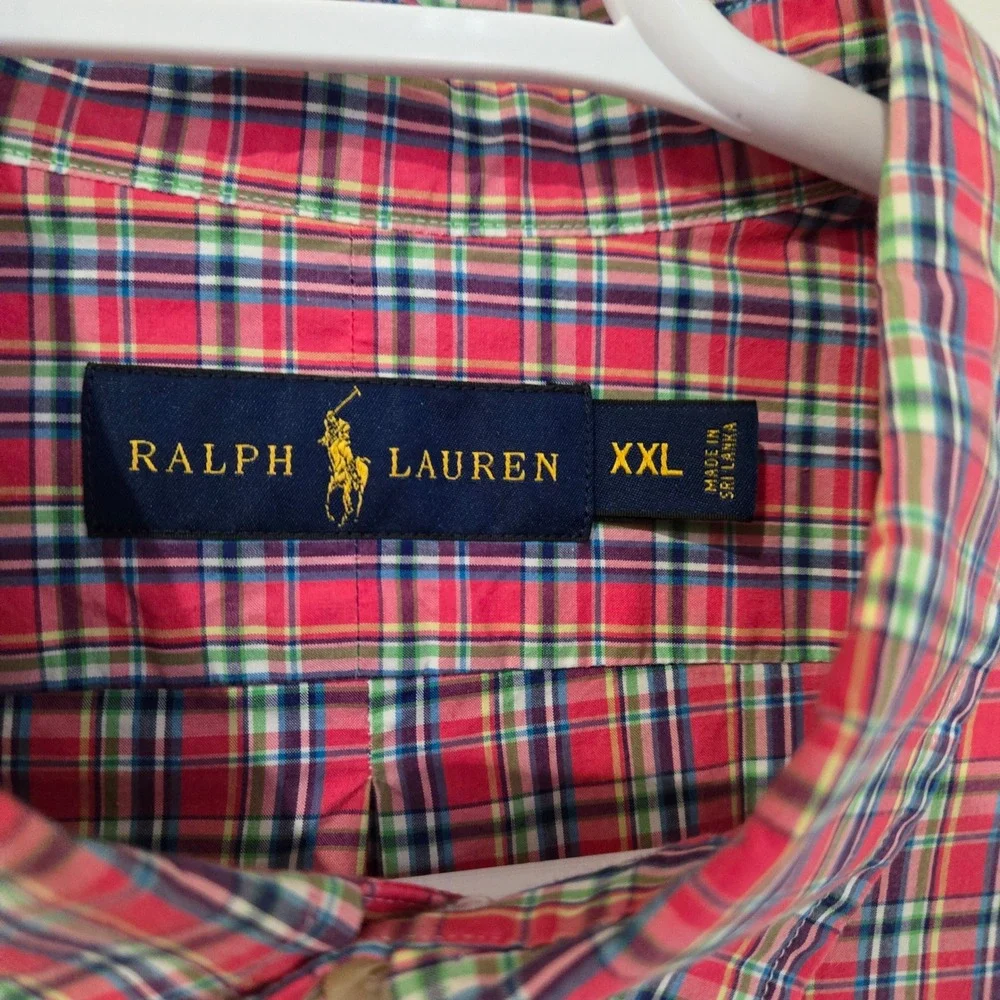 Polo Ralph Lauren Button Down Mens XXL Pink Plaid Cotton Long Sleeve